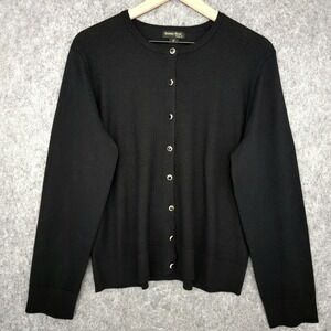 Tenney Rose Cardigan Sweater Womens XL Black Waffle Knit Crew Neck Button Front